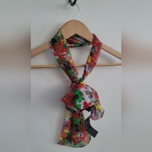 Vtg Cejon Silky Floral Patterned Multicolor Scarf, Red, Yellow, Purple & Green